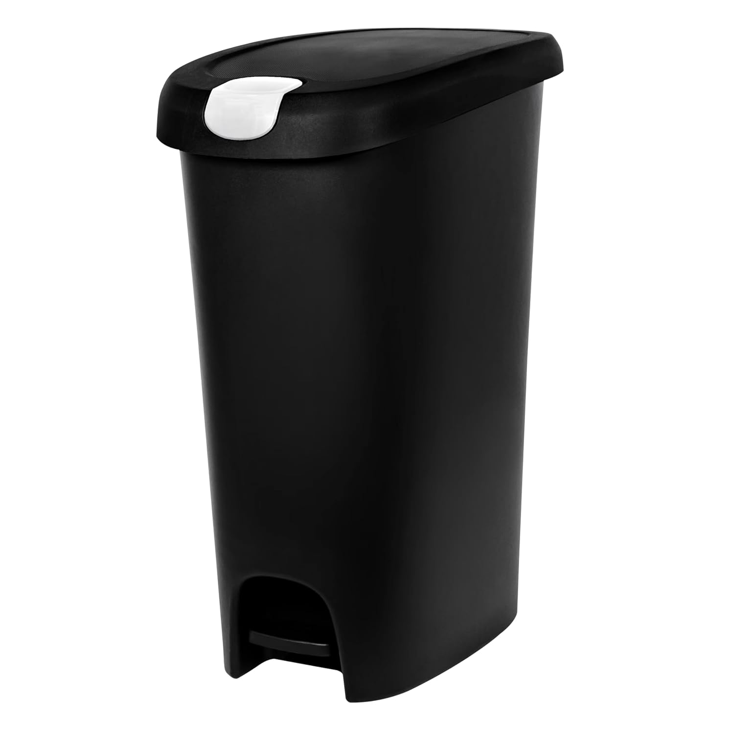 Kitchen Trash Can, 12 Gallon Plastic Slim Step Garbage Bin with Locking Foot Pedal Lid, Black