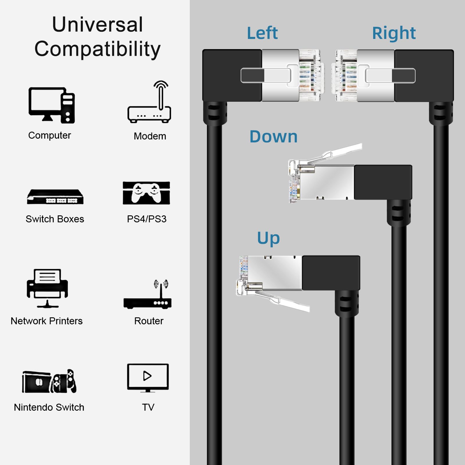 Cable Ethernet Gigabit Cat6 con ángulo Recto de 90° 0.5M 5 Piezas, UTP | Cable de Red 90 grados Fino, Cordón RJ45 Acodado 90°, Cordón Internet Cat6a Delgado, para Mac, PC, Router, PS4/5 (Negro)