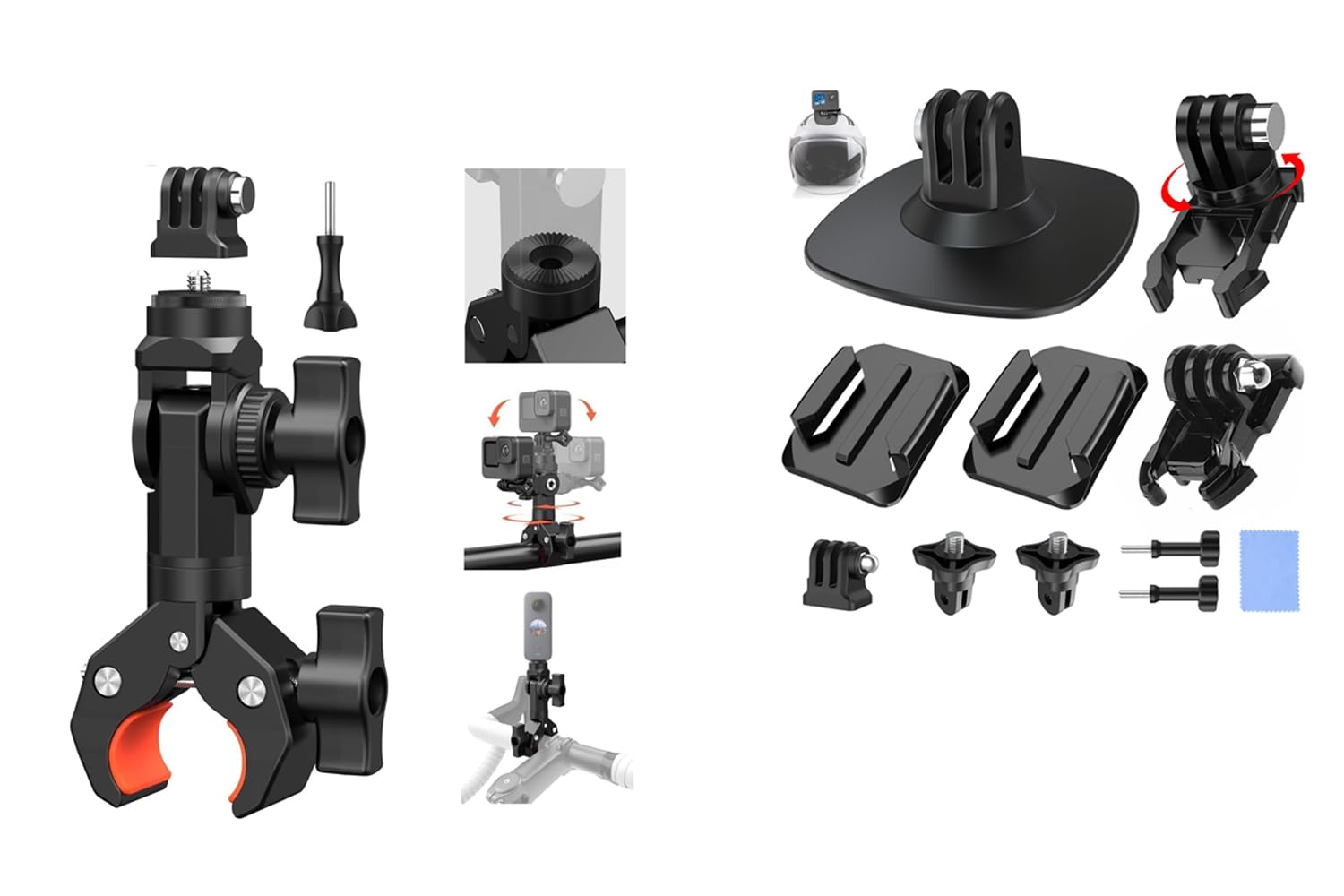 UNSTINCER 360° drehbarer Klebehalterung + Action Kamera Halterung für 17-40mm Stange Bundle