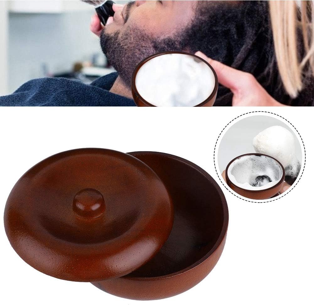 Buachois Wooden Shaving Soap Bowl with Lid, Durable Portable Traditional Wet Shaving Bowl for Cream and Soap, Easy to Clean, Travel Size