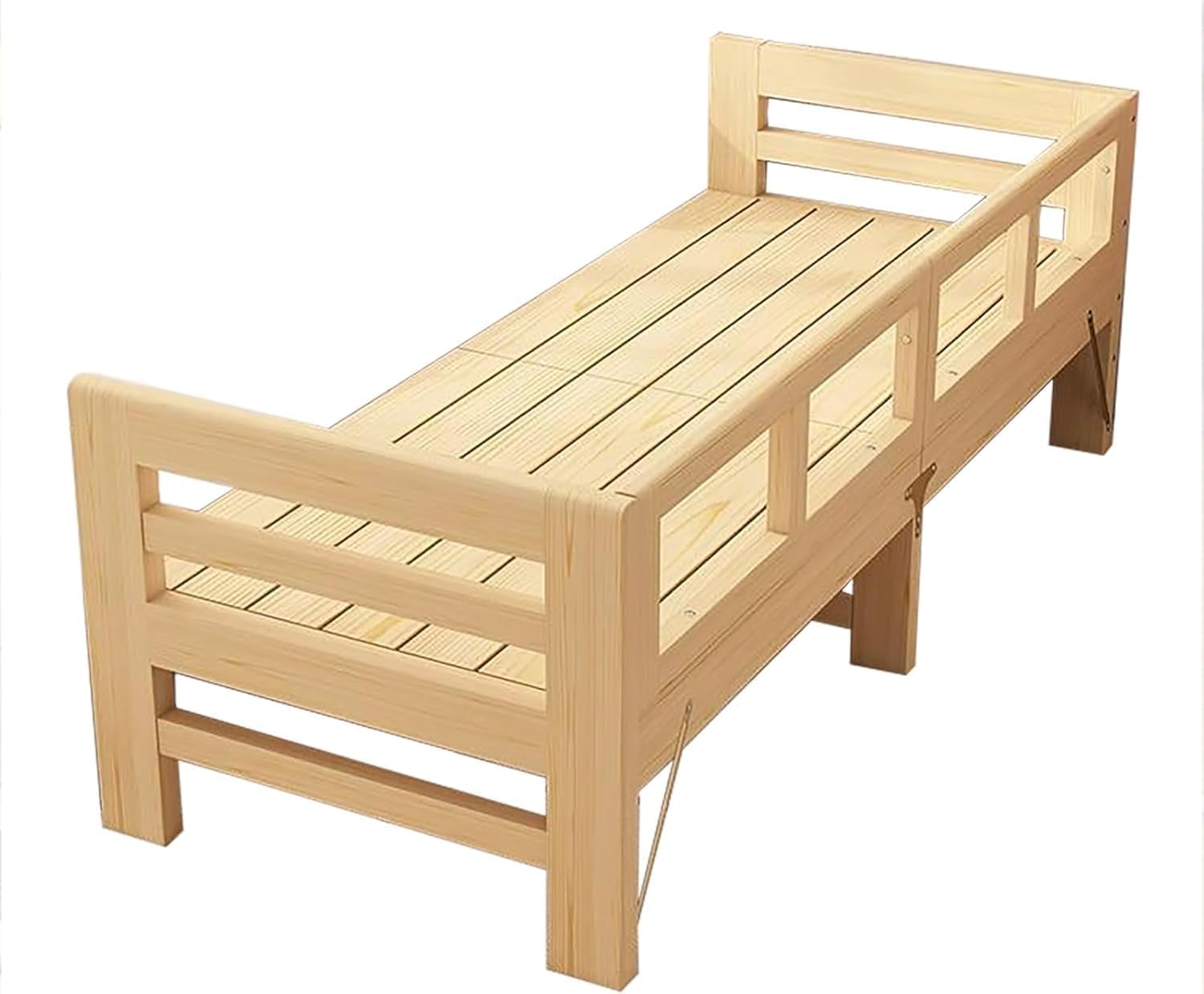 Interior Lightweight Bedside Sleeper Toddler Platform Beds Frame for Anti-Fall, Modern Vintage Folding Wood Bed with Safety Guardrails, High Load-Bearing(71 x 31 x 16 in)