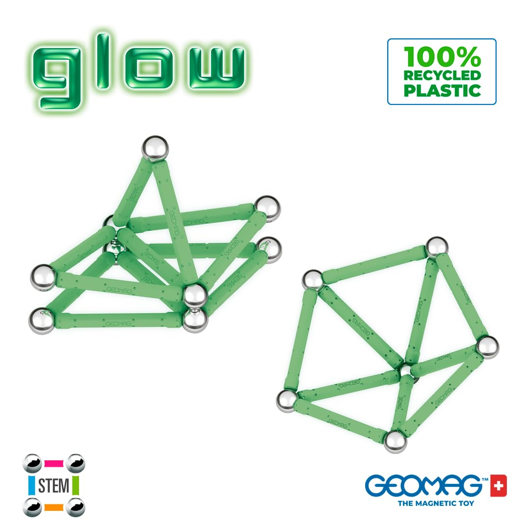 Geomag, Glow Recykling, magnetyczna konstrukcja z efektem świetlnym, pręty magnetyczne, które świecą w ciemności, 25-częściowe opakowanie, 100% tworzywo sztuczne z recyklingu