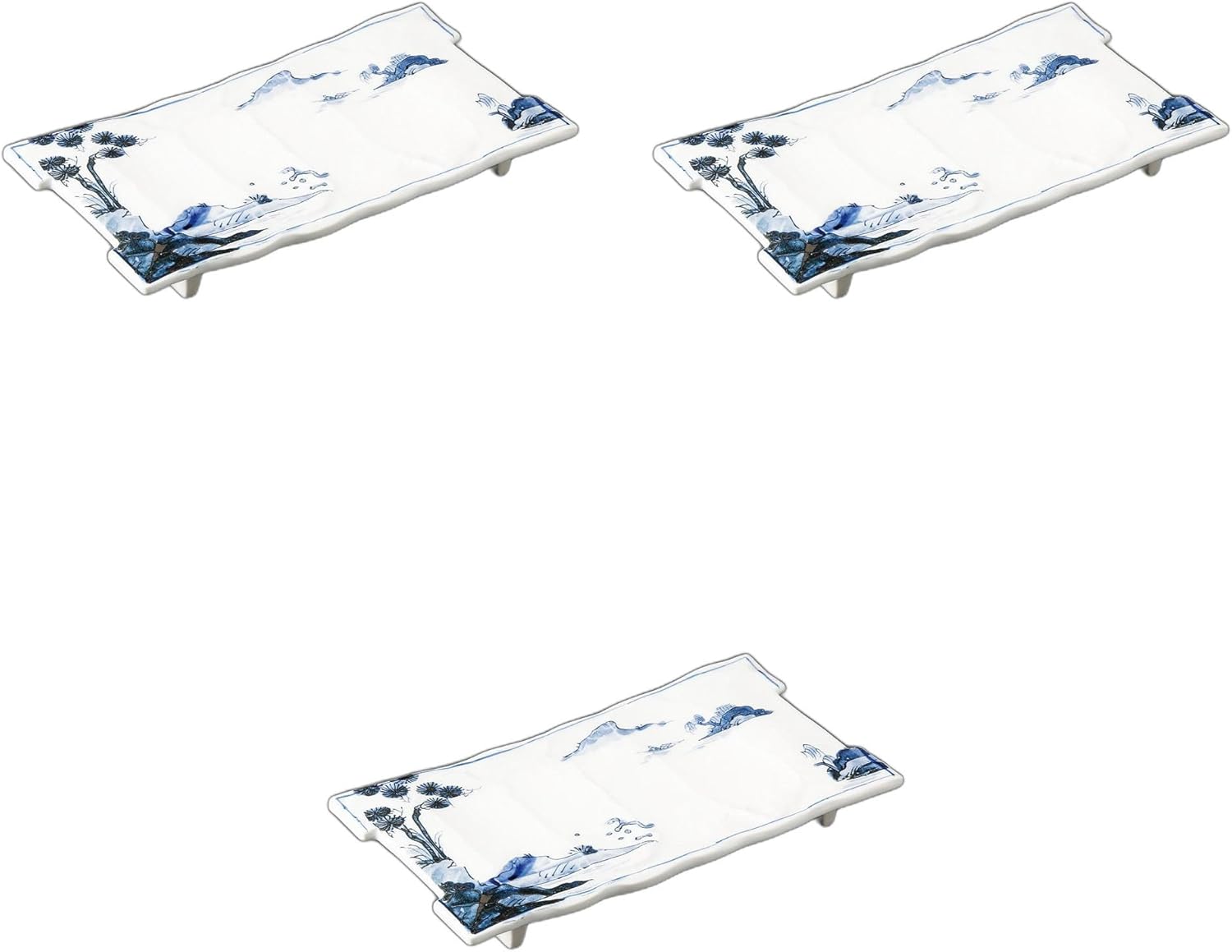 Setomonohonpo Set of 3 Dyed Yamansui Cutting Board Plates [10.7 x 5.9 x 1.3 inches (27.3 x 15 x 3.3 cm) | Long Plate Porcelain