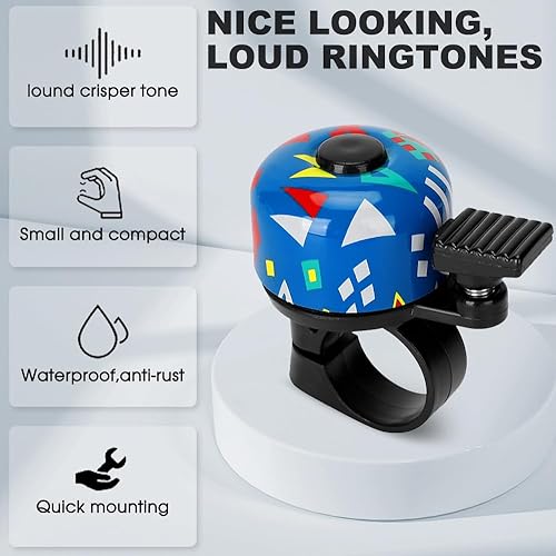 Miniatura 6 de Timbre de bicicleta para niños, niñas, adultos, 120 db, clásico mini anillo de bicicleta ruidoso, diseño de campana de bicicleta con sonido nítido y