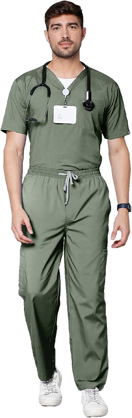 KNYA Men's Essentials Scrub Suit | 10 Pockets | Medical Scrub Top & Bottom | Half Sleeves | V neck | Uniform For Doctors And Dentists