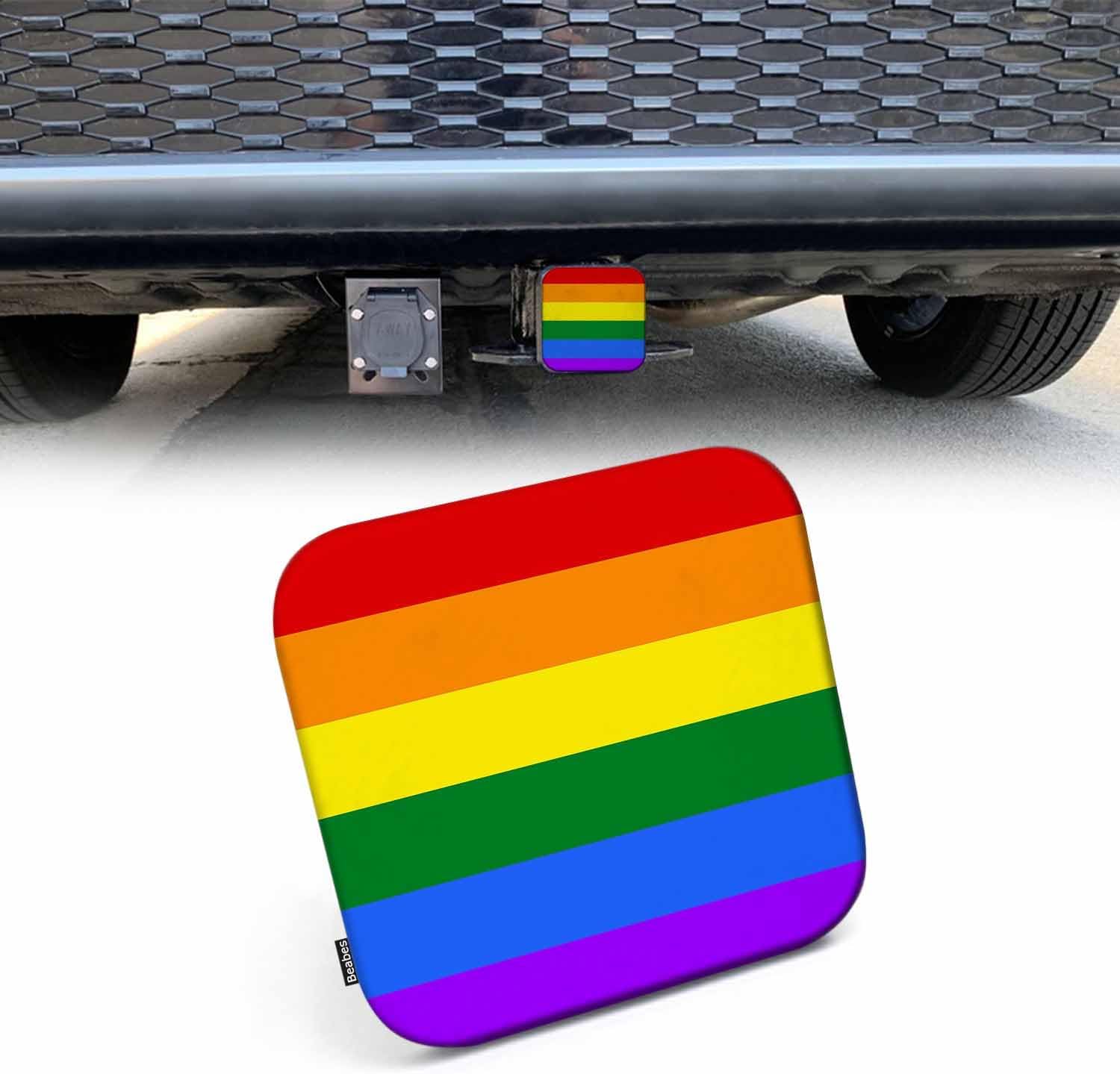 Rainbow Flag Trailer Hitch Covers Gay and LGBT Flag Heavy Duty Receiver Tube Cover 2 Inch, Gay Culture Symbol Towing Hitch Plug Covers Hitch Caps for RVs SUVs Trucks and Cars