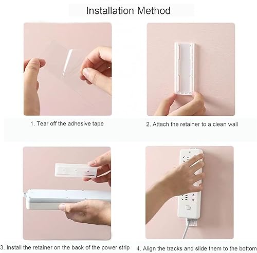 Miniatura 7 de Soporte de regleta de alimentación de 12 piezas, soporte adhesivo sin perforaciones, fijador de escritorio autoadhesivo, protector de sobretensiones