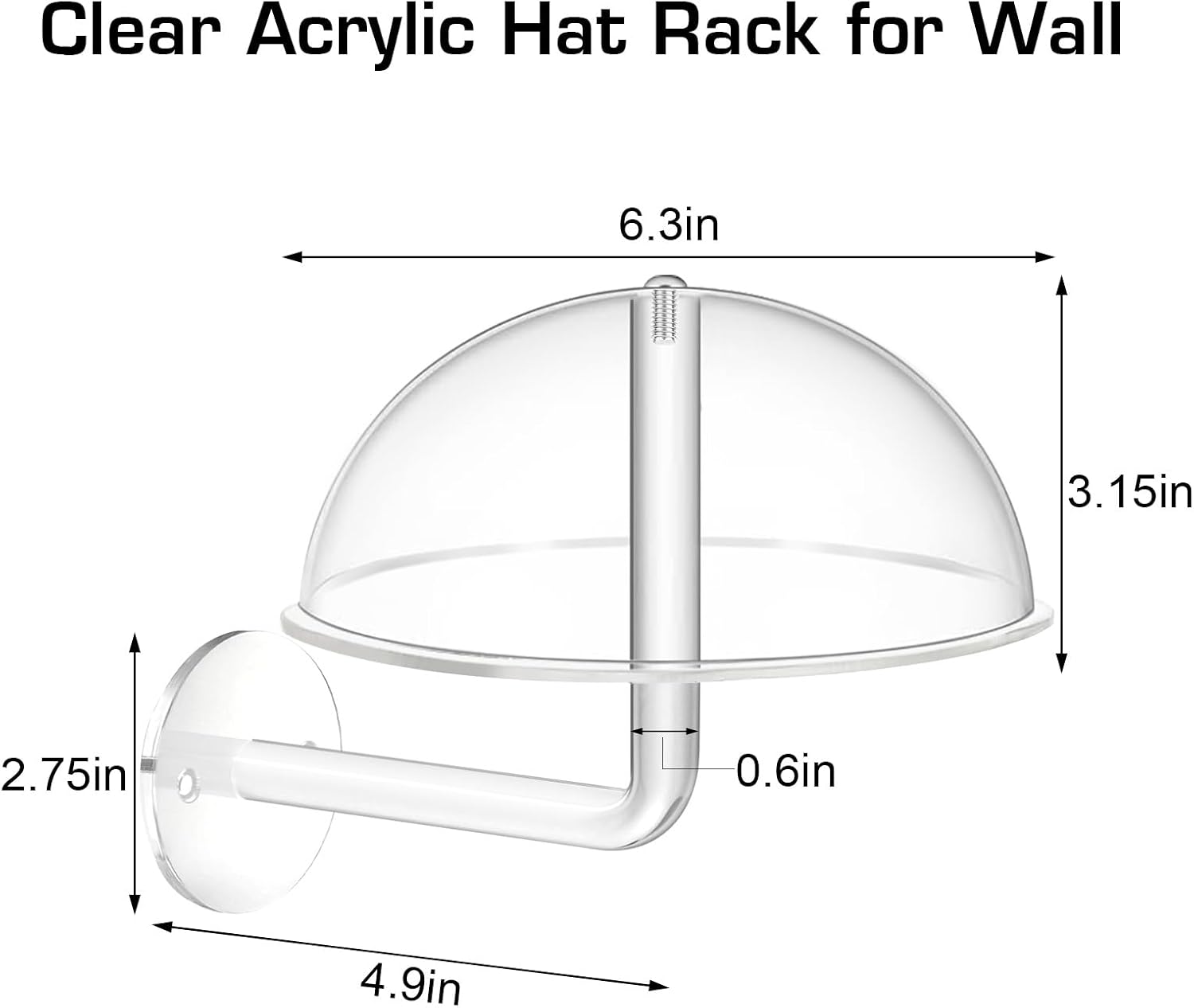 2-Pack Clear Acrylic Wall Mounted Hat Holder, Dome Cap Display Rack for Baseball Caps & Cowboy Hats, Space-Saving Wall Mount for Bedroom, Entryway or Closet