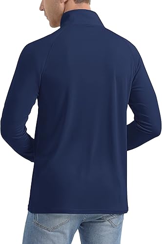 Vista 4 de MAGCOMSEN Camisetas de manga larga para hombre, UPF 50+, con cremallera de 14, para pesca, correr, camiseta de protección contra erupciones