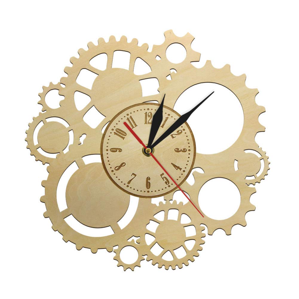 FIDMEK Wall Clock Steampunk Art Gears and Cogs Wooden Wall Clock Auto Mechanic Garage Wall Decor Watch