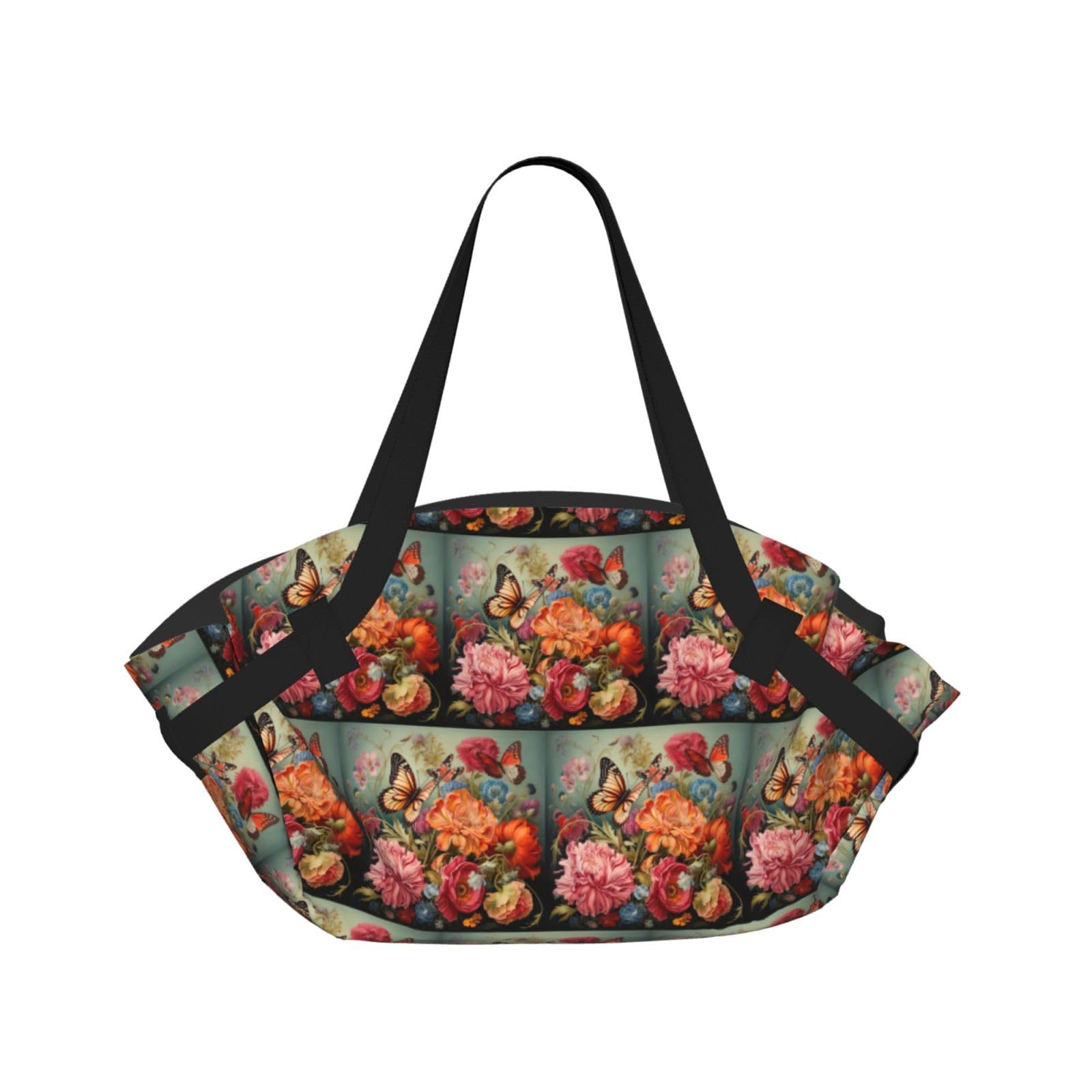 UVBDF Flowers and Butterfly 2-in-1 Camping Blanket Tote, Waterproof Stylish Printed Outdoor Bag for Beach Park and Picnic