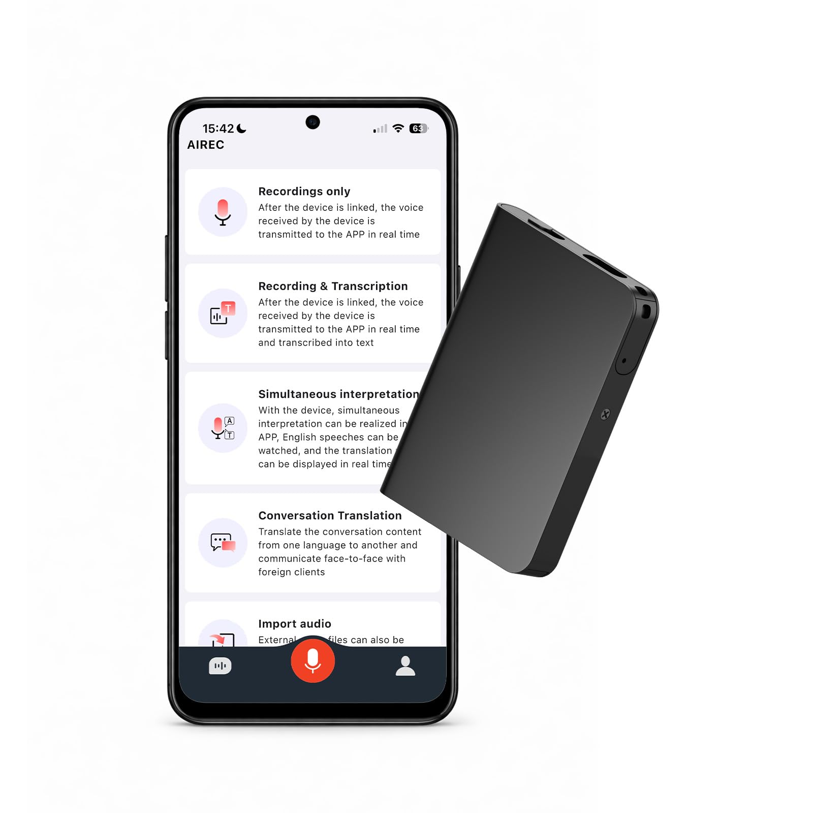 Enregistreur Vocal IA 32 Go par MMOBIEL – Dictaphone Numérique avec Contrôle par App, Transcription & Résumé IA, Traduction en Temps Réel, Bluetooth, Fonction Mindmap pour Réunions, Appels, Cours