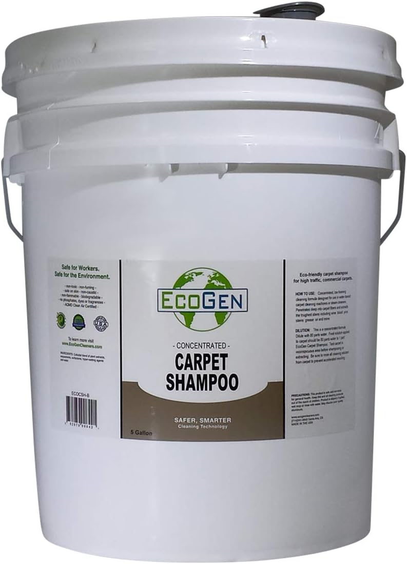 EcoGen Carpet Shampoo; Concentrated Formula, Deep Cleaning, Unscented, Non Toxic, Safe For Skin, Safe For Pets, Removes Stains And Odors, 5 Gallon Bucket