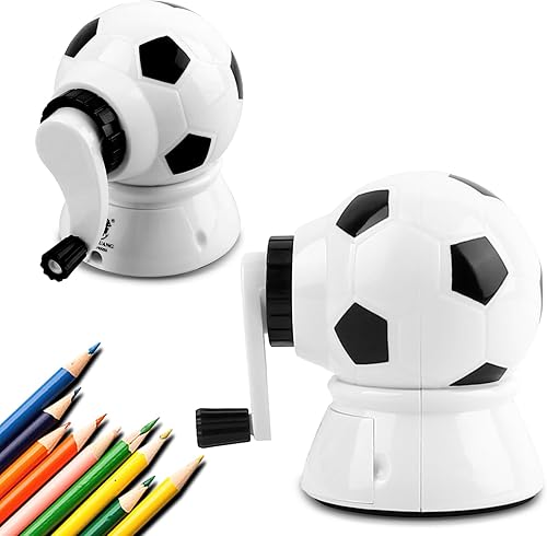 Miniatura 1 de Sacapuntas manual de fútbol, con manivela de fútbol, sacapuntas de colores, hoja helicoidal más fuerte para varios lápices, herramienta de