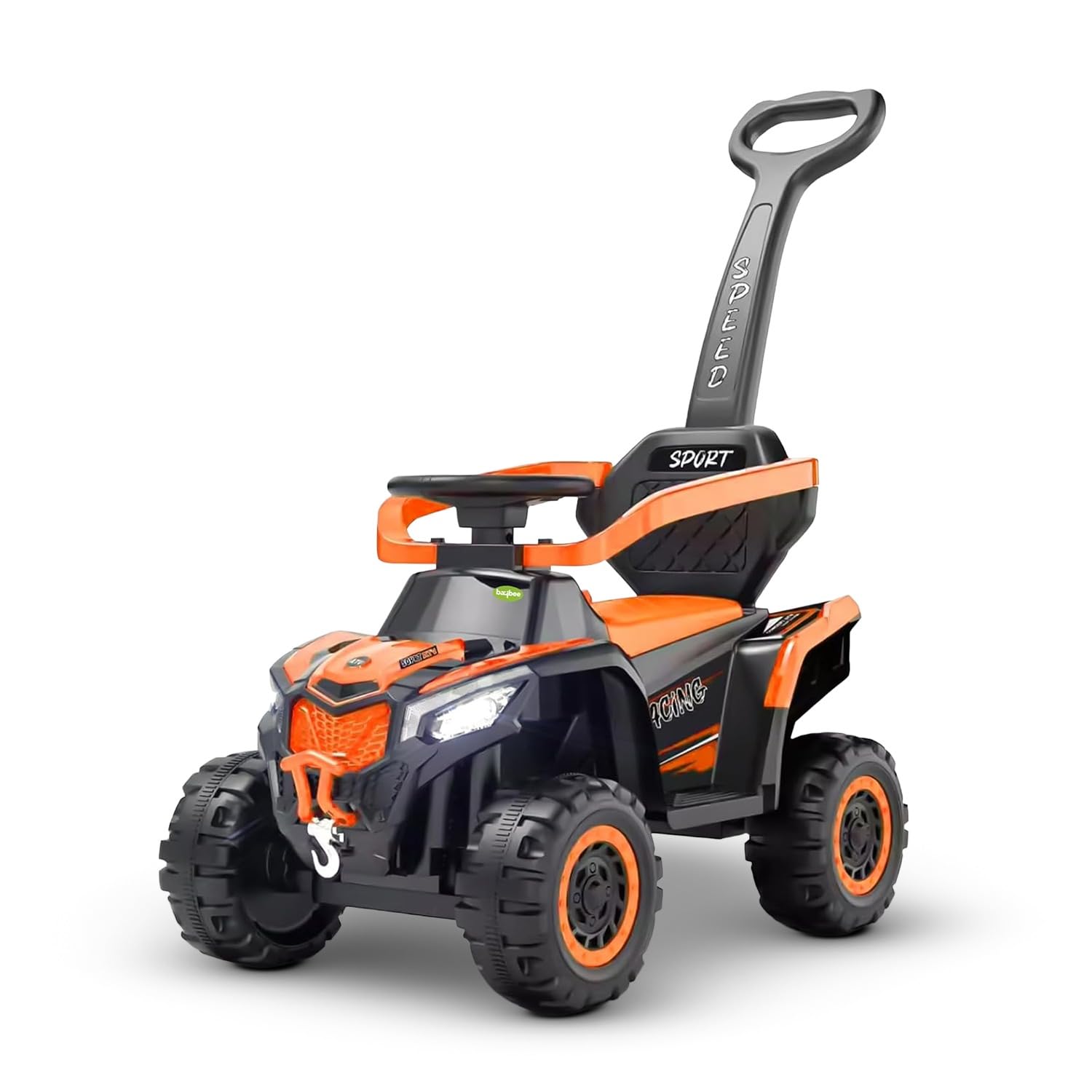 Baybee Monster 2 in 1 Baby Ride on Car for Kid, Ride on Baby Car with Push handle, Lights, Music & Safety Bar | Kids Push Car for Babies | Push Ride on Car for Kids 1-3 Years Boy Girl (Orange)