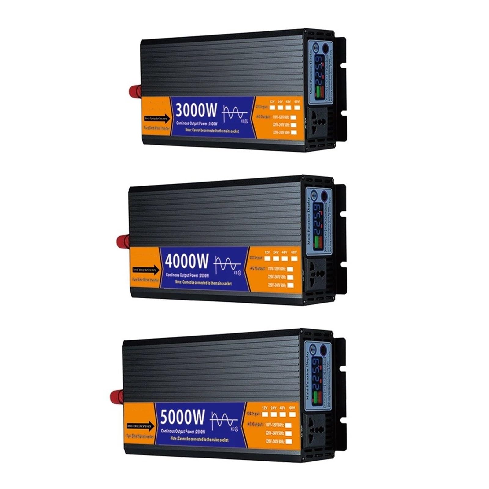Inversor Onda Sinusoidal Pura con Transformador Voltaje Pantalla LCD Solar CC 12 V/24 V/48 V/60 V A CA 110 V/220 V 2000 W 3000 W 4000 W 5000 W Convertidor(24V,127V 60HZ,3000W)