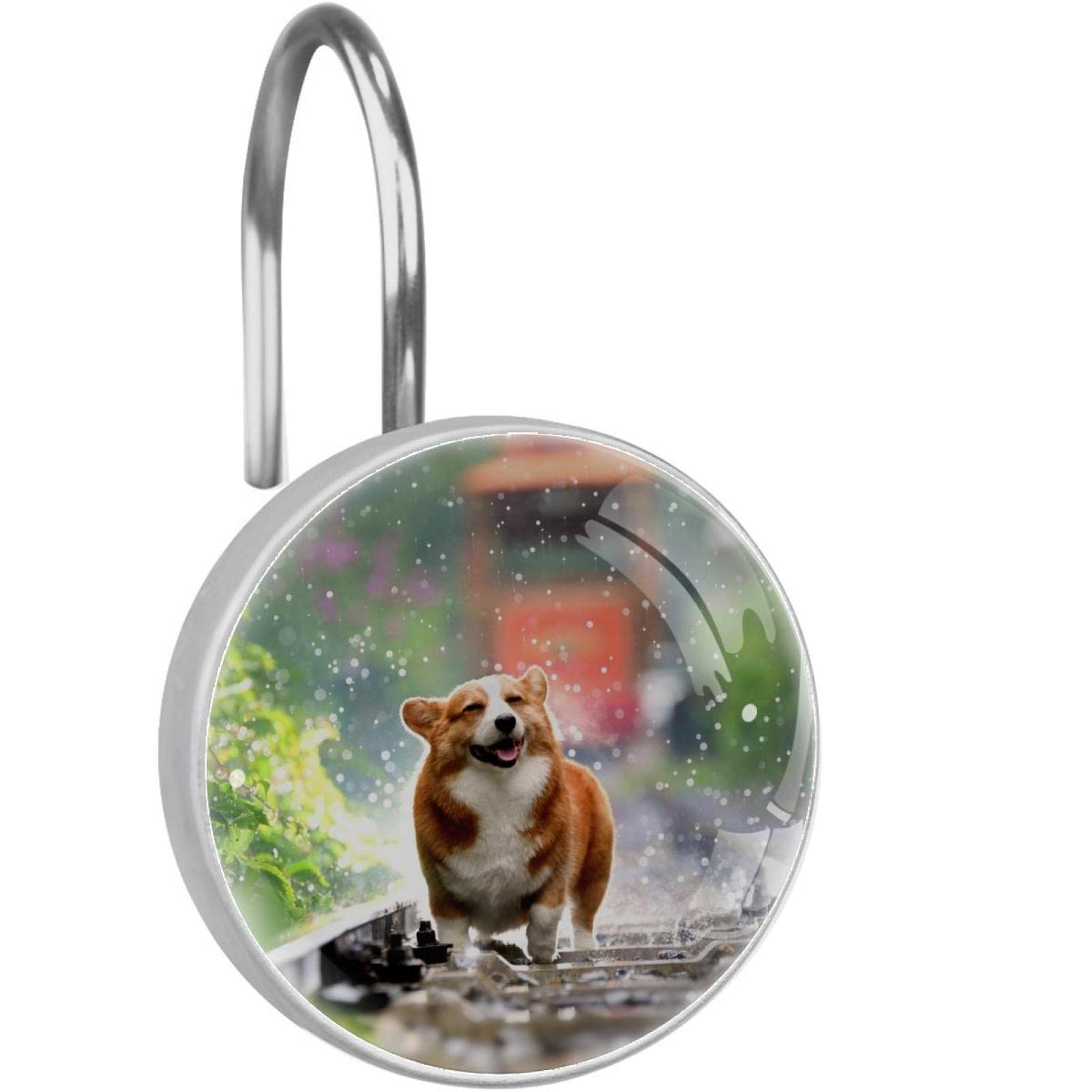Crochets rideau de douche en acier inoxydable durable avec motifs corgi décoratifs résistants