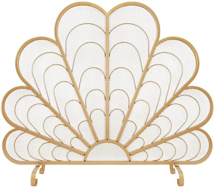 Fireplace Screen Free-Standing Iron Fireplace Screen with Carved Peacock Design, Decorative Hollow Art Divider and Stove Guard Fireplace Accessories(Black)