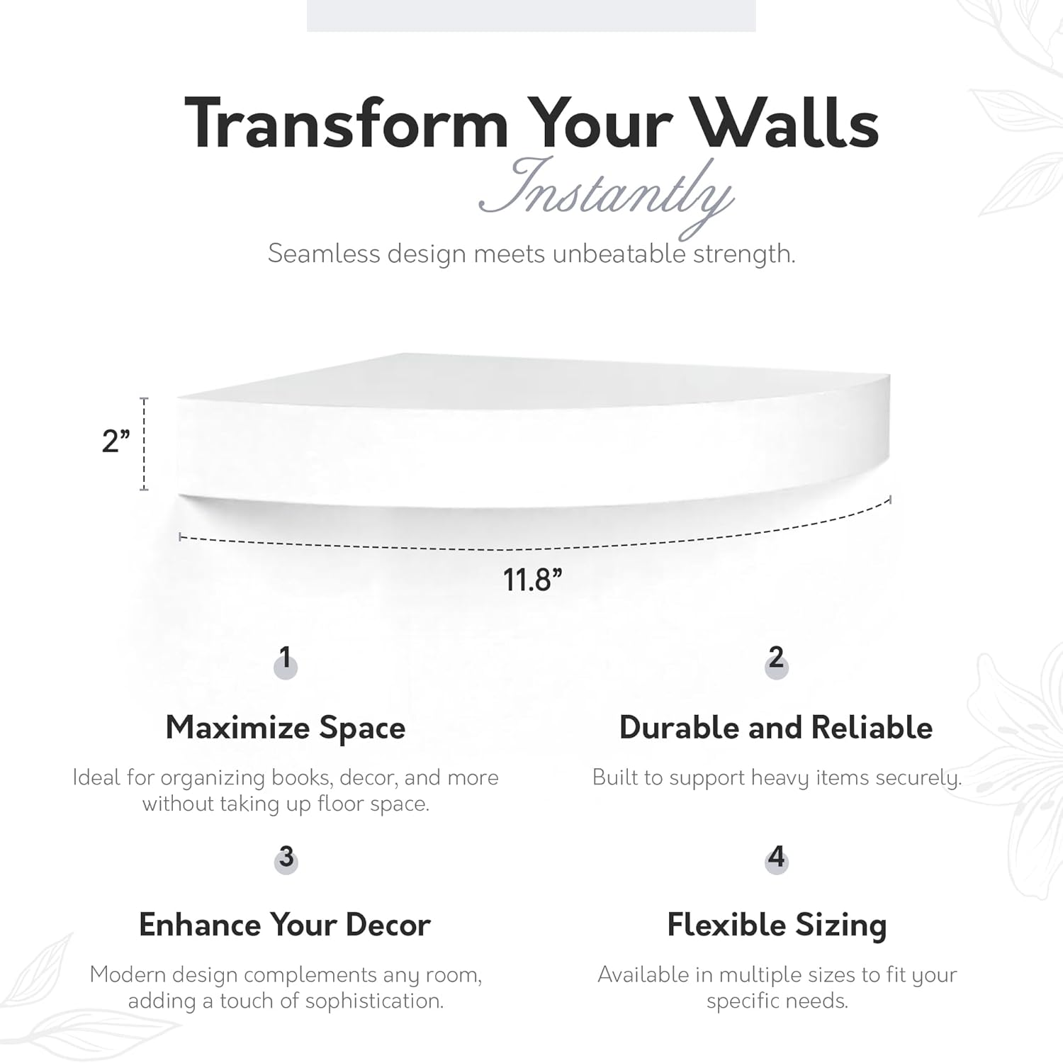 InPlace Shelving 0191806 11.8-Inch Wide Floating Corner Wall Shelf, White
