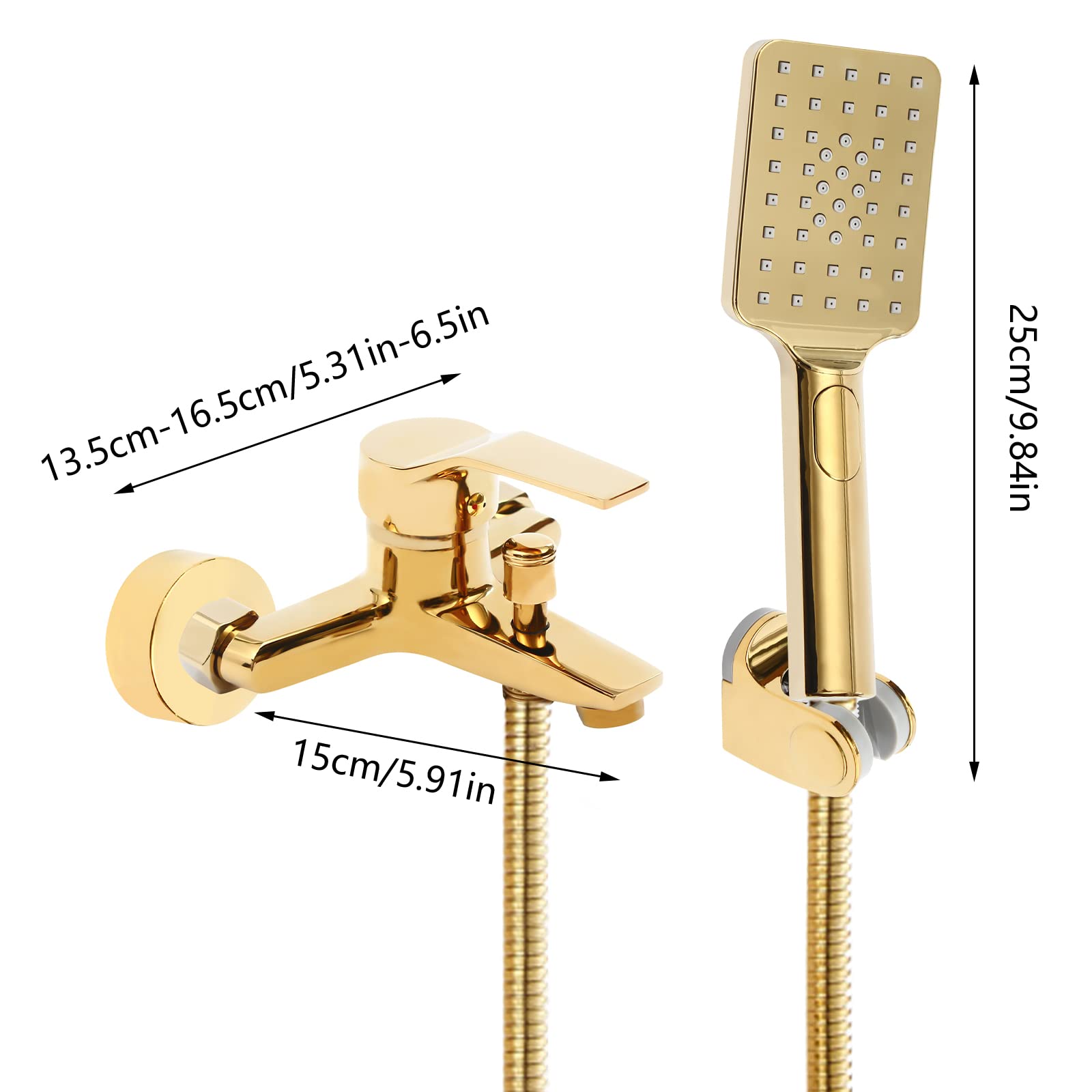 Juego Completo de Grifo de Ducha Dorado Con Alcachofa de Mano, Soporte y Manguera, Tipo Dúplex Para Lavabo, Tubo de Agua de 1,5 m