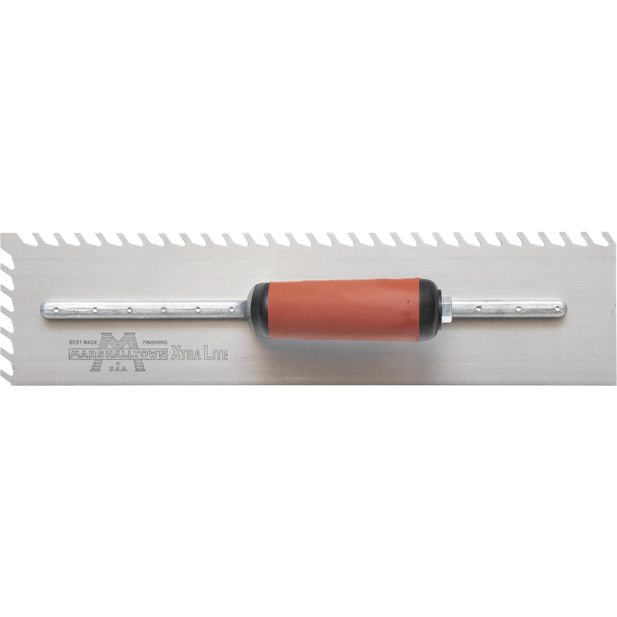Marshalltown Lay Flat llana dentada, muesca 10 mm, acero al carbono, mango Durasoft, tamaño: 406x102 mm