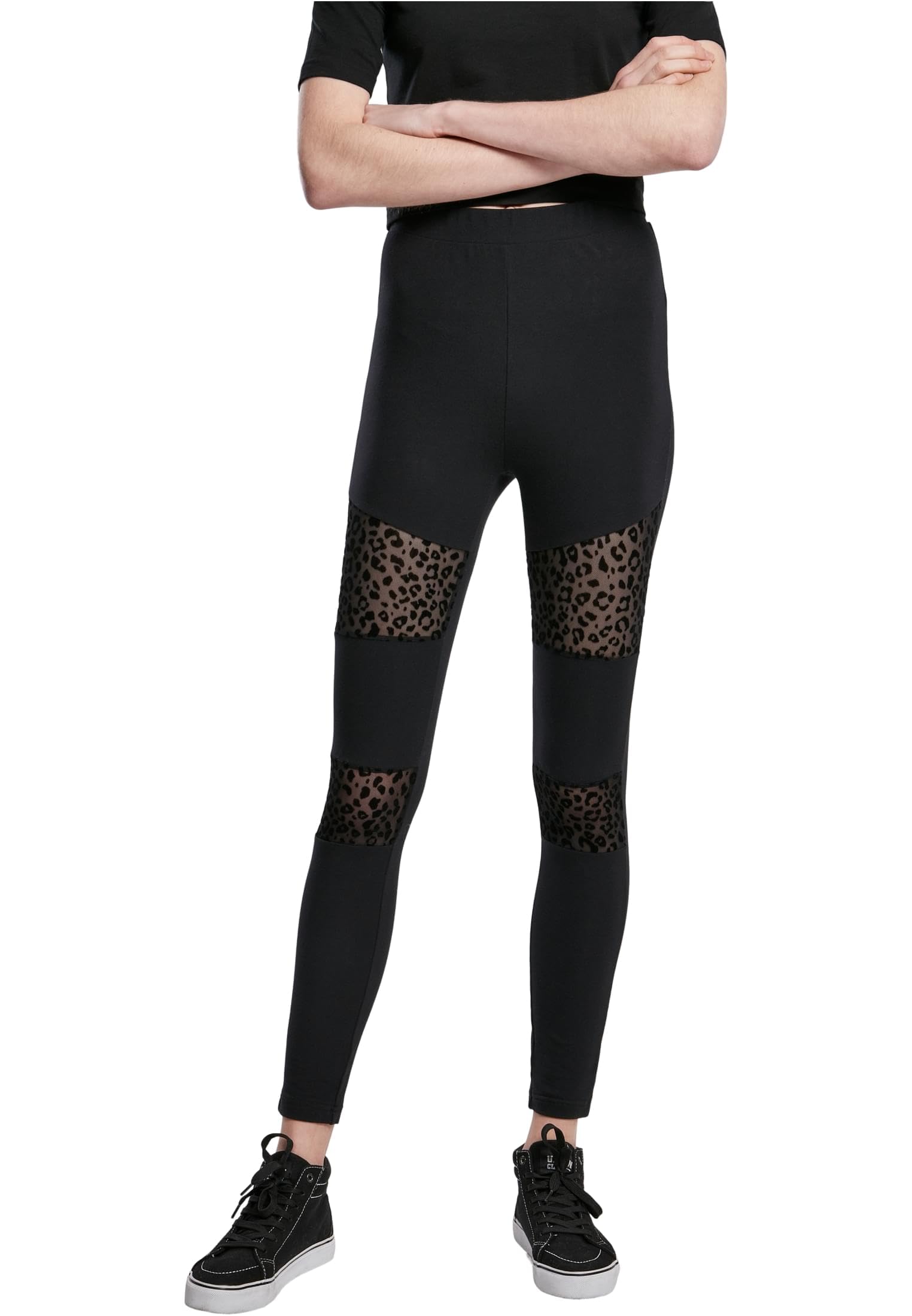 Urban Classics Ladies Flock Lace Inset Leggings Ladies Leggings Available in Black Sizes XS to 5XL, Black, M