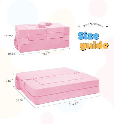 Miniatura 2 de Sofá modular para niños, sillón de espuma para niños, sofá convertible de felpa para niños, sofá plegable (rosa)