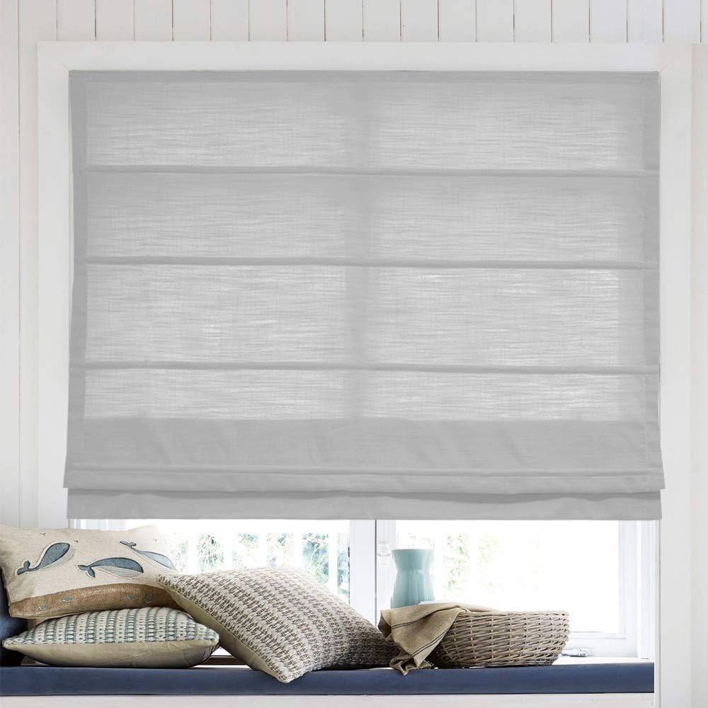 LANTIME Roman Shades Window Blinds, Elegant Made to Order Blackout White Fabric Window Roman Shades for Windows, Doors