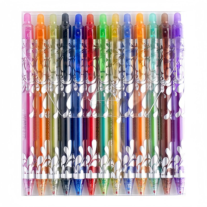 13 Colors Rub Out Pens, 0.5mm Erasable Pens with Rubbers, Assorted Colors Erasable Pens for Smooth Writing Colouring Drawing, Ideal Stationery Supplies for Teachers, Students, School Office Use