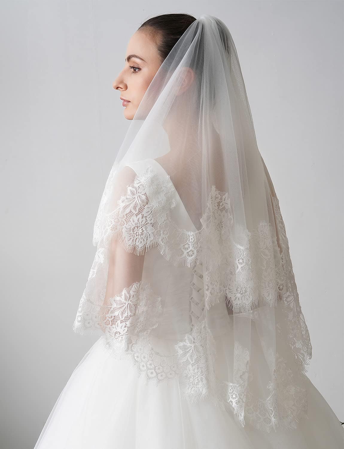 EllieHouse 2 Tier Fingertip Length Wedding Bridal Veil With Comb X30 - Image 2