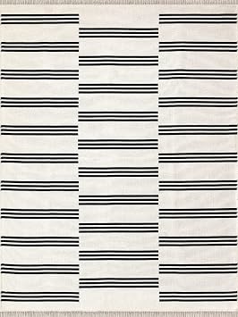 MEC HOME Karesse 133 Siyah Çizgili - Modern, Yıkanabilir, Çift Taraflı Kilim - 7 Farklı Boyut Seçeneği ile Salon, Mutfak, Antre Halı-Kilim (120x170)