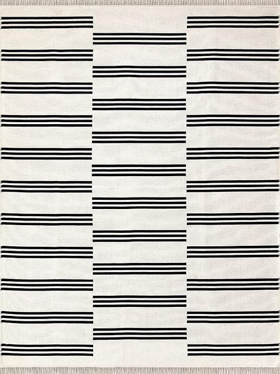 MEC HOME Karesse 133 Siyah Çizgili - Modern, Yıkanabilir, Çift Taraflı Kilim - 7 Farklı Boyut Seçeneği ile Salon, Mutfak, Antre Halı-Kilim (120x170)
