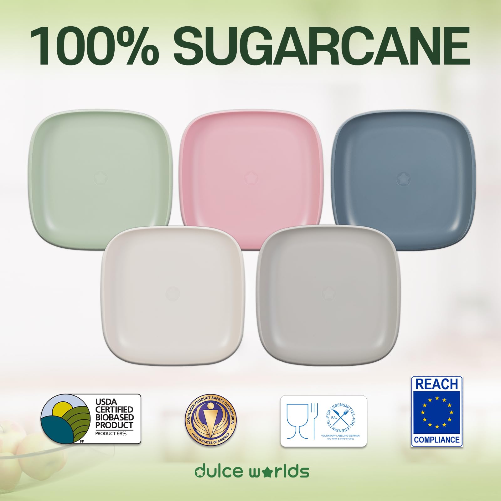SUGARCANE Kids Plates 5 Pack (20cm) + Coconut Pad 2Pc- Organic Dishes for Toddler to Big Kids, LFGB & USDA Certified - Image 4
