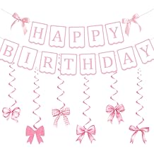 Bluegogo Pink Happy Birthday Banner with Satin Bows, Happy Birthday Decorations No DIY Sign for Girl Women Baby Showers
