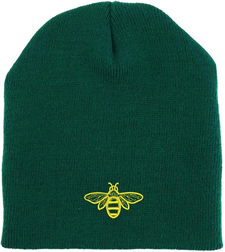 Trendy Apparel Shop Bee Embroidered Made in USA Short Acrylic Knit Winter Beanie Hat