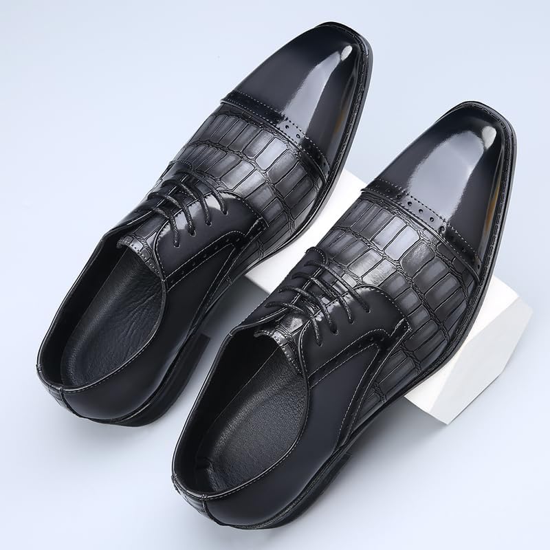 Men's Dress Shoes Crocodile Print Oxford Shoes for Men Square Cap Toe Business Casual Formal Derby Shoes