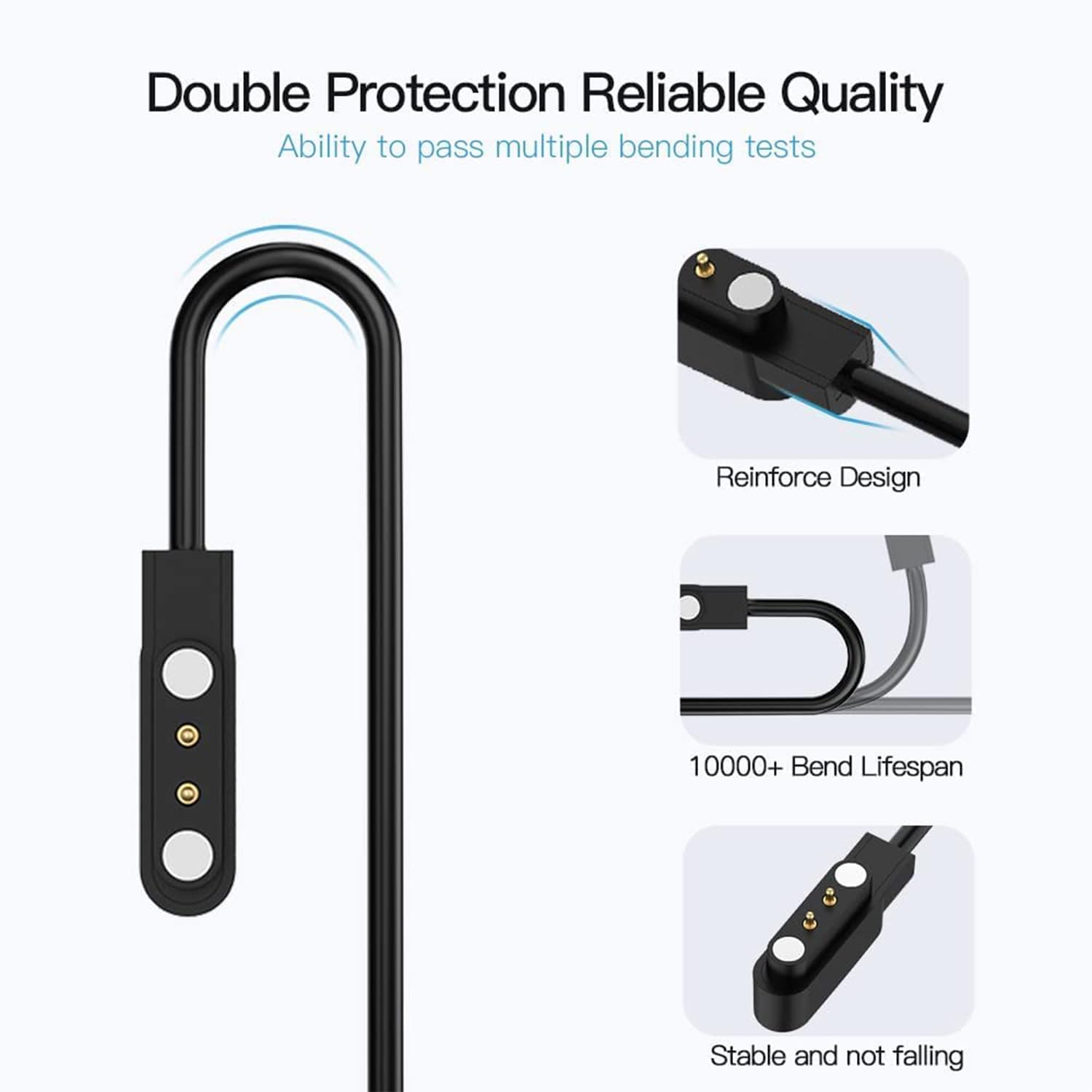 Sounce 2 Pin Smartwatch Charger Cable for boAt Noise Fire-Boltt, Black — Amazon image 6