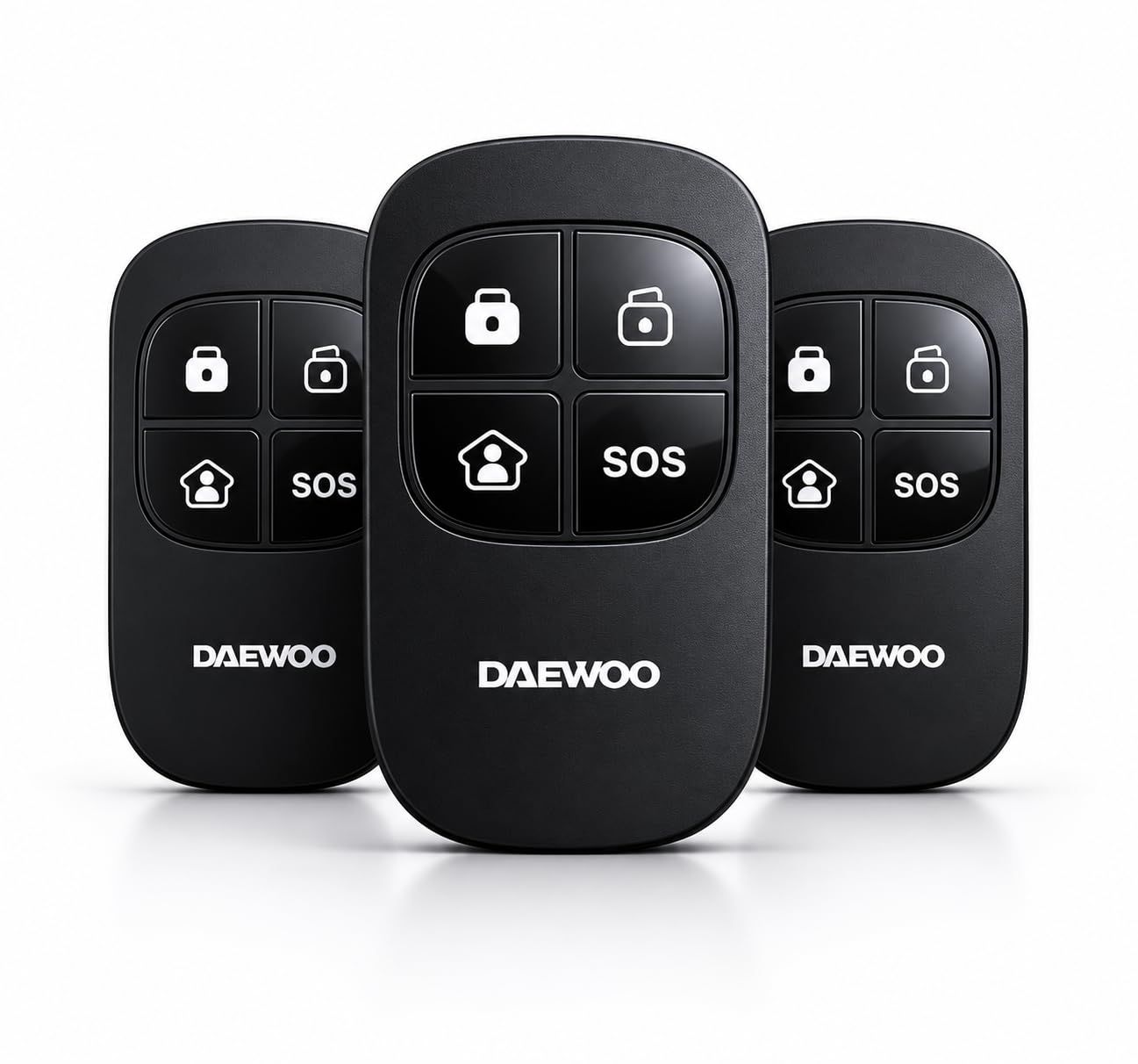 Télécommande Alarme Daewoo WRC501 – Pack de 3 – 4 Fonctions (Armer/Désarmer/Maison/SOS) – Compatible Elite PA501Z & Key SA501 – sans abonnement – Format Porte-clés