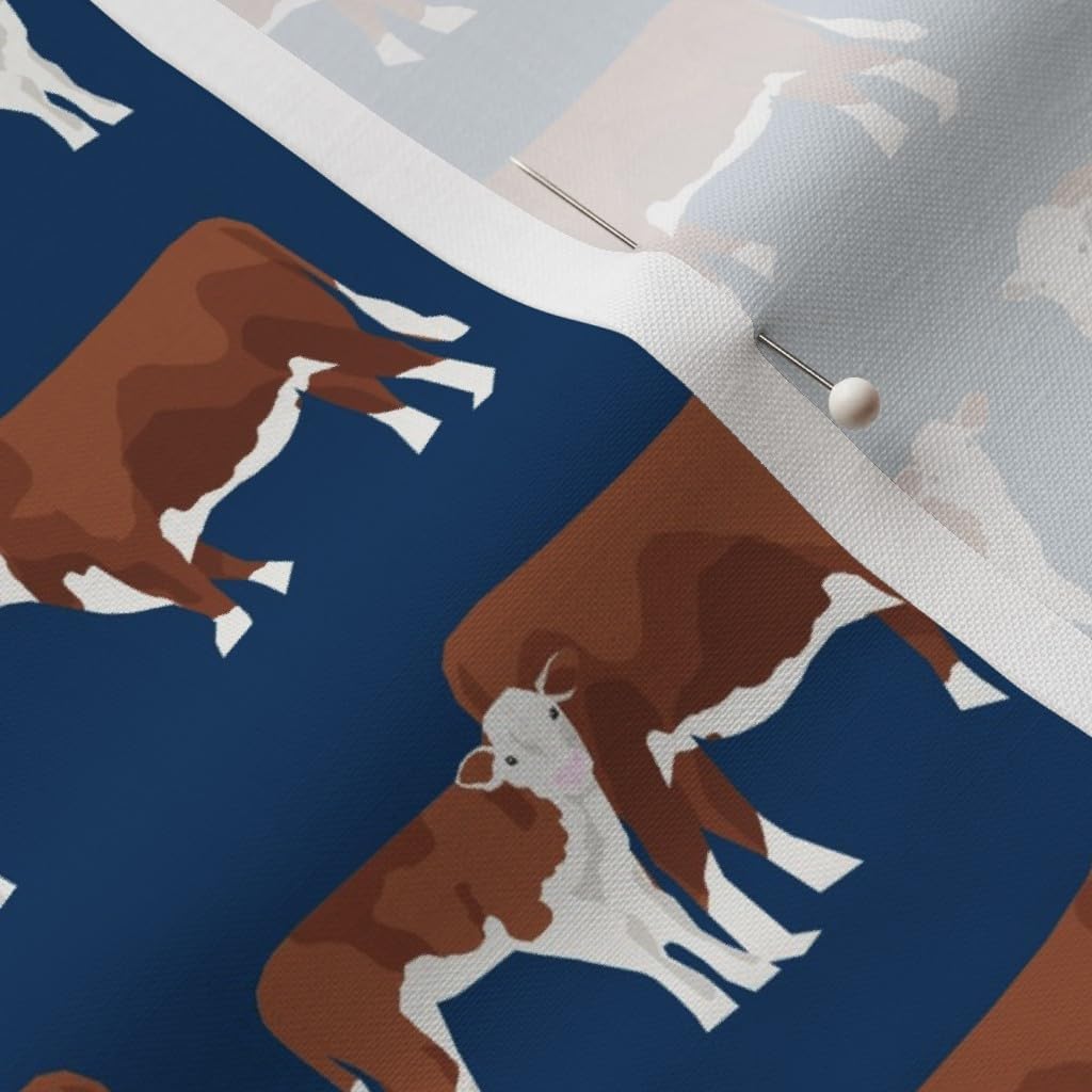 Spoonflower Fabric - Hereford Cattle Calf Farm Navy Cow Cows Animal Country Pet Portrait Printed on Petal Signature Cotton Fabric by The Yard - Sewing Quilting Apparel Crafts Decor