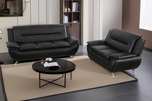 Conjunto de sofá de cuero negro moderno Perfecto para salas de Estar modernas, resaltando el Estilo, el Material, la cantidad del conjunto y Los