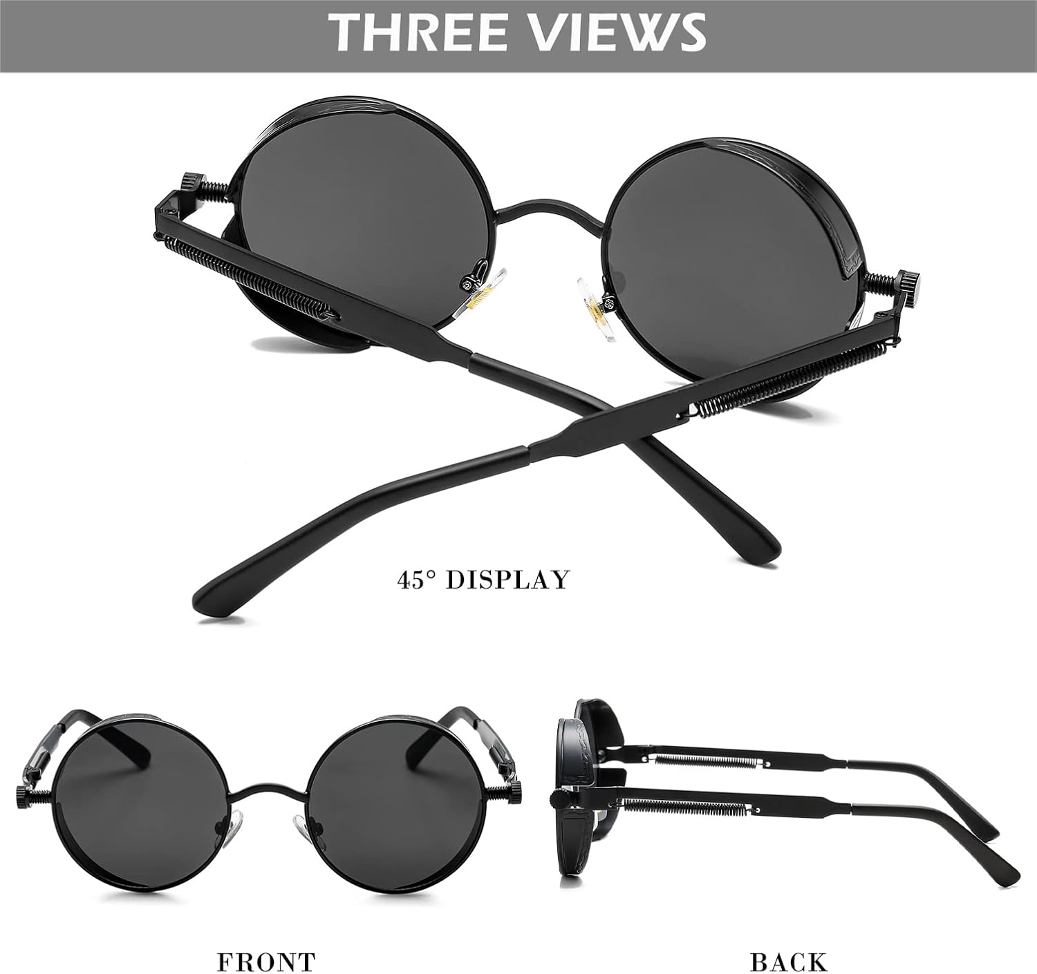 HJSTES Vintage Round Steampunk Sunglasses for Women Men Circle Gothic Glasses Retro Metal Frame - Image 5