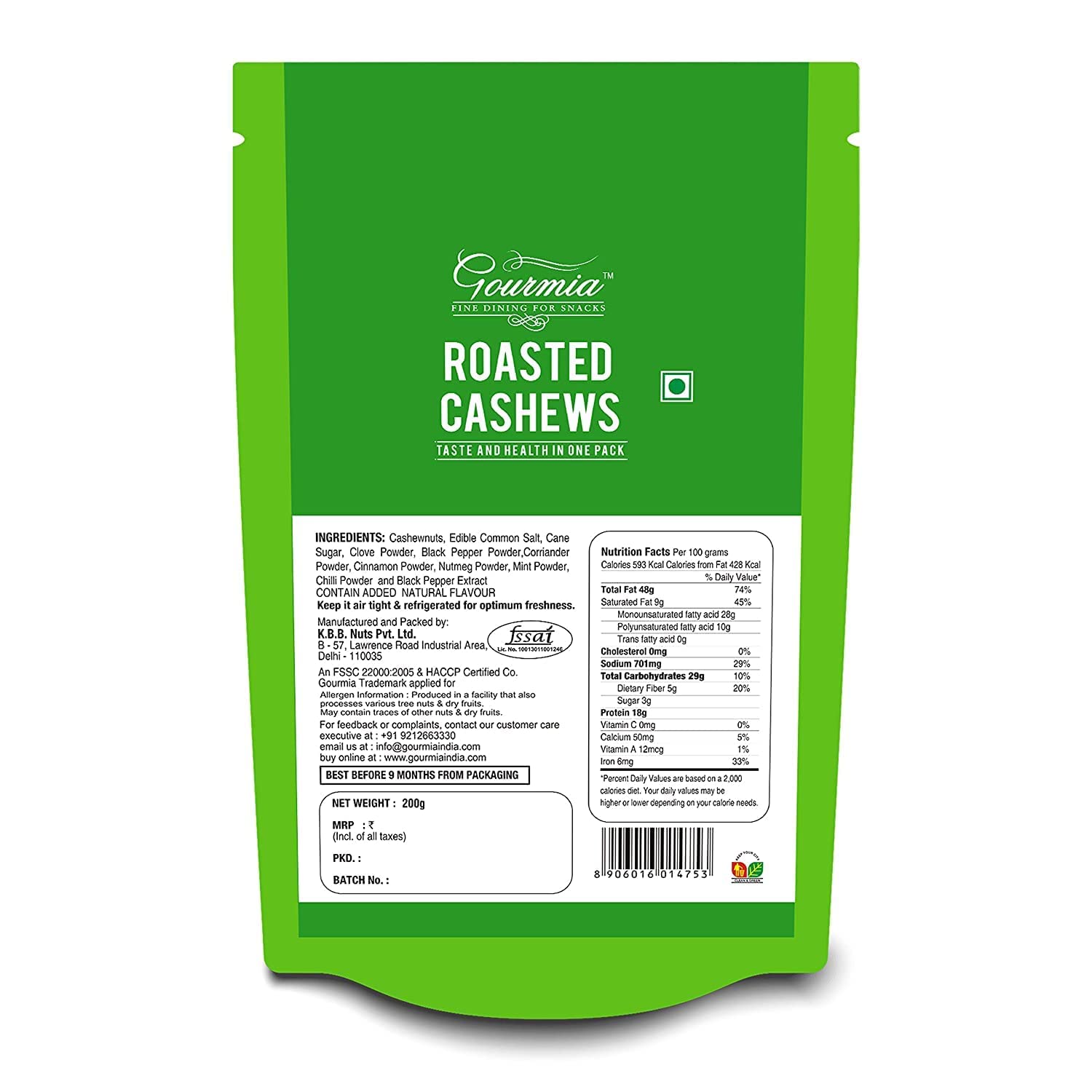 QURA Pieczone orzechy nerkowca Tangy Masala 200 g (5 sztuk) 1000 g