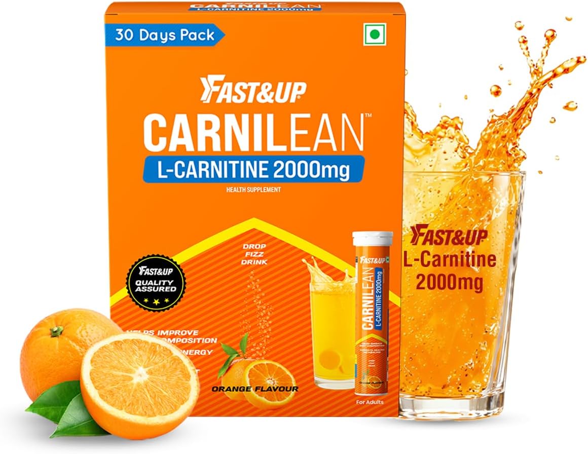 Fast&Up L-Carnitine 2000mg Effervescent Tablets | Premium Carnipure® Carnitine Supplement | Helps Convert Fat into Energy, Supports Weight Loss, Fat Burn & Lean Muscle | Orange Flavour, 20 Tabs (Pack of 3)