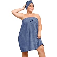 Plus Size Women's Towel Wrap with Hair Towel, XL-XXL, Dark Blue, Coral Fleece