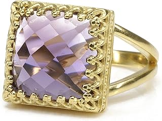 Anemone Jewelry Intricate February Birthstone Ring - Amethyst Ring in 14k Gold-filled Double Band - Handmade Amethyst Jewelry for Women - Sizes 3-12.5 - Free Gift Box