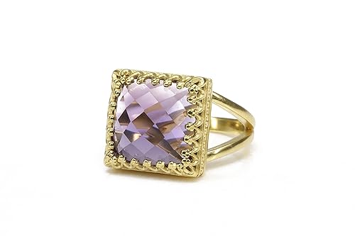 Intricate February Birthstone Ring - Amethyst Ring in 14k Gold-filled Double Band - Handmade Amethyst Jewelry for Women - Sizes 3-12.5 - With Box