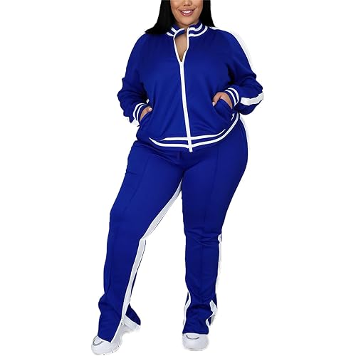 Womens Jogging Suits Plus Size Tracksuit Stripe Jackets Sweatpants 2 Piece Sweatsuits Set