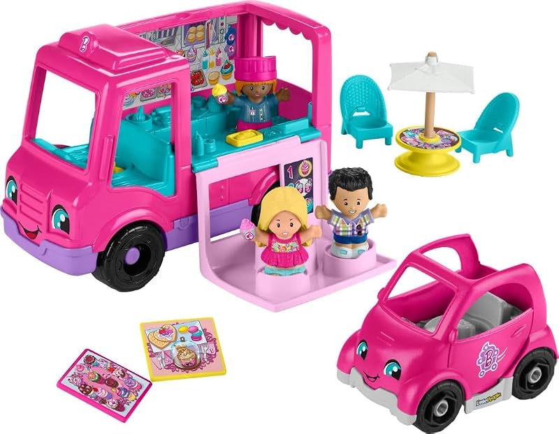 Camión de magdalenas Barbie Little People de Fisher-Price | Vehículo de juguete para niños pequeños, juego musical con 9 piezas, juegos de simulación para niños pequeños y mayores de 18 meses (exclusivo de Amazon)