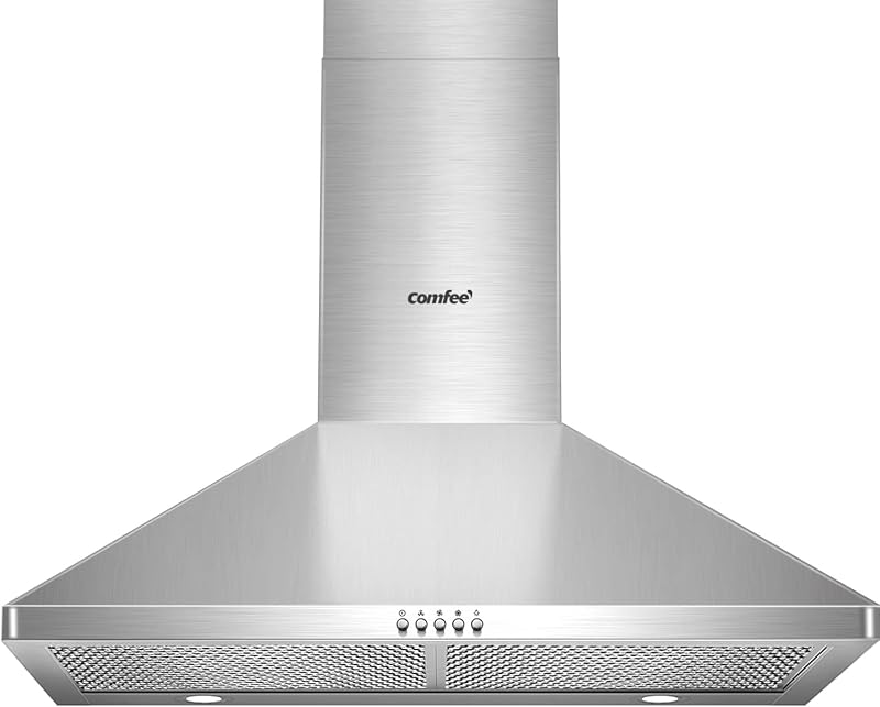 COMFEE' Campana extractora de montaje en pared de 30 pulgadas, 450 CFM convertible con/sin conducto | Campana de ventilación estilo chimenea de acero inoxidable, extractor de aire de 3 velocidades con 2 luces LED y filtros permanentes de aluminio de 5 capas