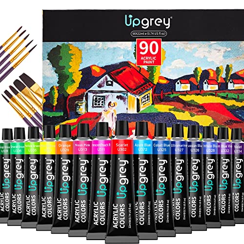 Upgrey Acrylic Paint Set, Art Paints, Rich Pigments Acrylic Paint For Artists Kids, Non Fading, Art Supplies For Canvas Painting, Craft Paint For Wood Fabrics Ceramics Stone (90 Colors(22 Ml/0.74 Oz)) #TOP5